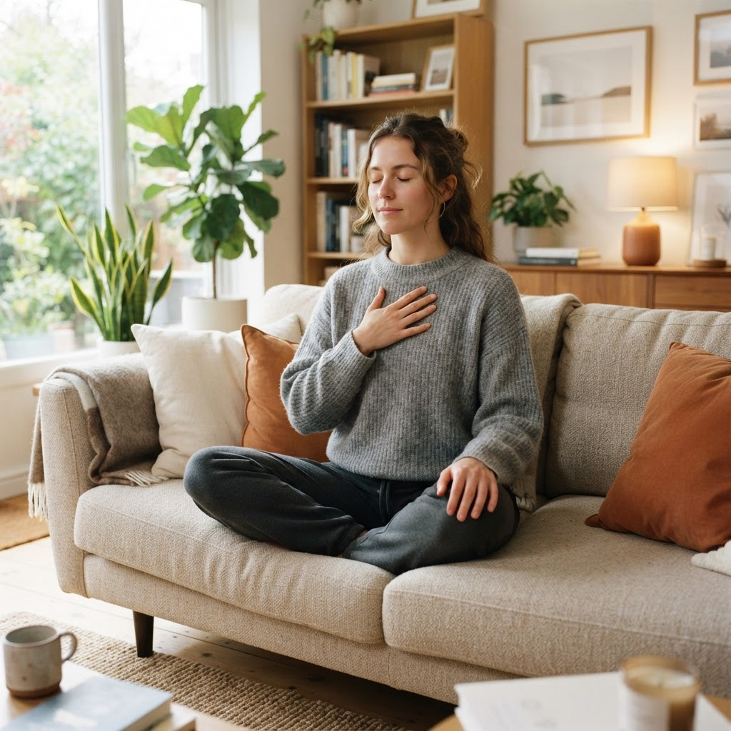 Mujer respirando conscientemente